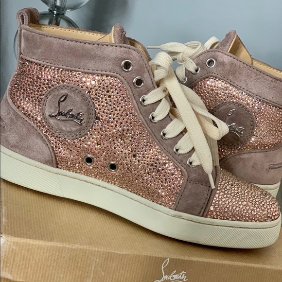 Christian Louboutin Suede Louis Strass High-Top Sneakers